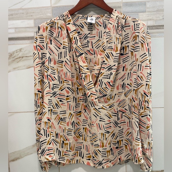 Cabi Top Womens Size M Marni Blouse Abstract Chiffon V-Neck Long Sleeve 4162 - Picture 12 of 14